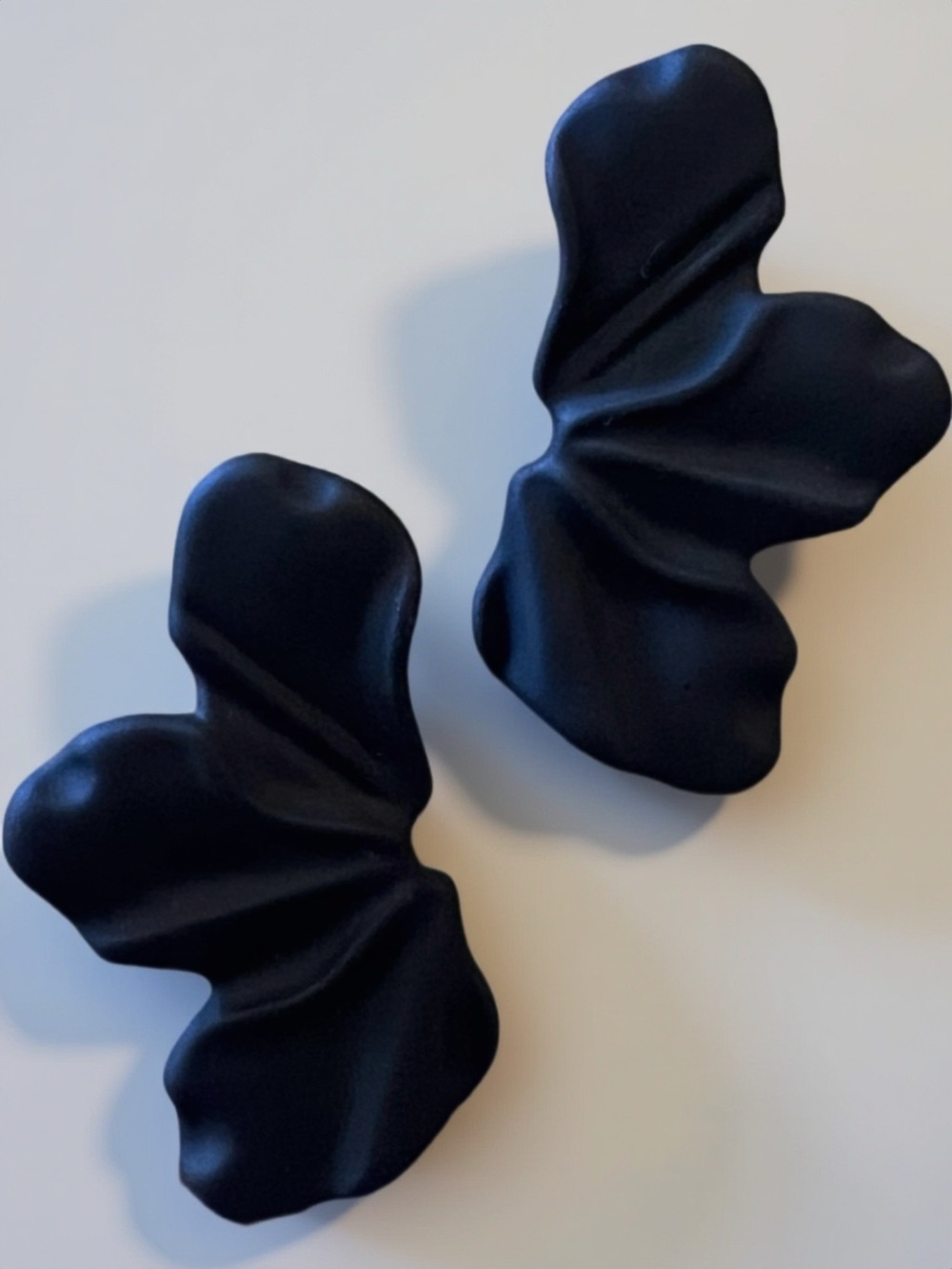 Suede Like Acrylic Painted Jet Black Petal Earrings